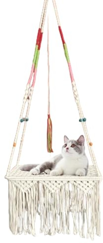 Cat Hammock Swing - Legger per animali domestici montati a parete, letto sospeso macrame | Elegante arredamento della camera da interno mobili per gatti, installazione di amaca per piccoli animali dom