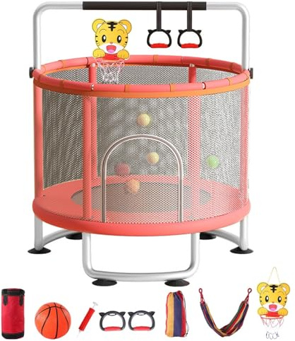 Trampolino Elastico per Bambini 150cm(59), Salta Salta Bambini Da Esterno Con Protezione Totale Con Canestro Da Basket, Altalena, Sacchetto Di Sabbia, Palline Oceaniche, Ideale per Interni Ed Esterni