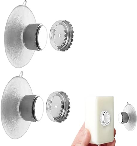 Laimejia 2Pcs Magnetic Soap Holder, 4cm Stainless Steel Magnetic Soap Holder Wall Mounted Punch-Free Drain SoapHolder, No Drilling for BarSoap, Wall Mount SoapTray for Shower Bathroom Kitchen