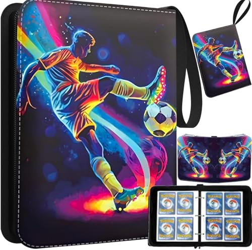 Raccoglitore Carte Calcio,Album Carte 8 Tasche 400 Carte Grande,Portatili Tasche Doppio Trasparenza PU Resistente all‘Acqua per MTG TCG Yu Gi Oh