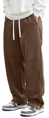 JMIERR Men's Baggy Trousers Corduroy Joggers Wide Legs Sweatpants | Loose Fit Pants,Casual Jogging Bottoms,Elastic Waist,Drawstring,with Pockets,Fall Winter