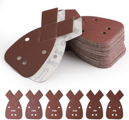 60 st för Black and Decker Mouse slippapper, kornstorlek 40/80/120/180/240/320 mus slipblad kardborreband för svart och Decker detalj Palm Sander sandpapper triangulär slipdynor