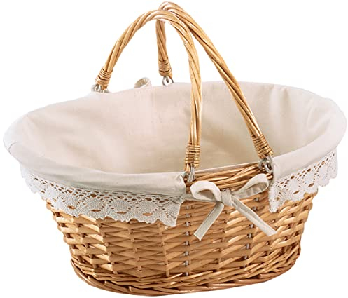 Kobolo Klappbügelkorb - Weidenkorb mit Klapphenkeln und Textilfutter Braun