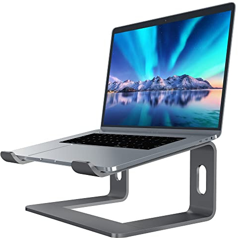 SOUNDANCE Aluminum Laptop Stand for Desk Compatible with Mac MacBook Pro Air Apple Notebook, Portable Holder Ergonomic Elevator Metal Riser for 10 to 15.6 inch PC Desktop Computer, LS1 Gray