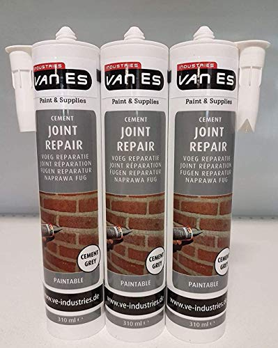 VE-INDUSTRIES Cement Repair Express – gebrauchsfertiger Reparaturmörtel in Kartusche (3x 310 ml) – ideal für Fugen, Risse & Putz – körnige Struktur – Farbe: Steinzement-Grau