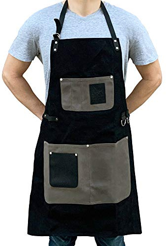 BBQ Butler BBQ Grill Apron - Durable Waxed Canvas - Mens Smoker Apron - Adult Unisex - Small to XXXL - Black/Grey