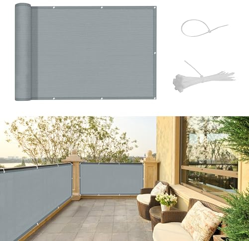 SUNNY GUARD Brise Vue Balcon 90x300cm in HDPE Couverture de Écran Jardin,Protection Solaire et respirabilité,pour Terrasse Jardin Balcon Patio,avec Attaches de câble,Gris