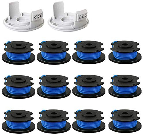 Rasentrimmer-Ersatzspulen, 1.65 mm Autofeed-Ersatzspulen für Ryobi One+ AC14RL3A 18 V, 24 V, 40 V, schnurlosen Rasentrimmer Unkrautfresser Spulen Schnur (12 Spulen + 2 Kappen)