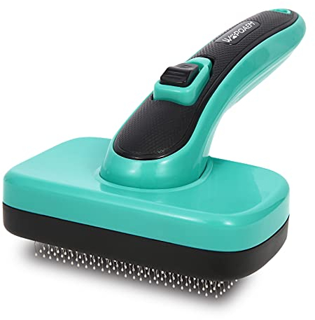 WOPQAEM Hundebürste für Hunde und Katzen, selbstreinigend, Katzenbürste für Unterwolle und loses Fell, ideal für Lang- und Kurzhaar, sanft zur Haut, reduziert Haaren, Fellpflege Bürste, Grün