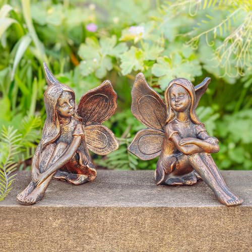 Garden Mile Set Of Two Garden Fairy Ornaments Outdoor Weatherproof Angel Ornaments Figurines Resin Fairy Figurines Bronze Effect Angel Statue For Indoor Or Outdoor Patio Lawn Yard