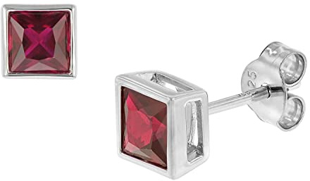 trendor Damen-Ohrringe 925 Sterlingsilber synthetischer Granat Ohrschmuck aus echtem Silber, elegante Geschenkidee für Frauen mit Geburtsstein 51670-07