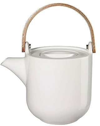 ASA Coppa White Yuki Teekanne mit Holzgriff aus Porzellan in der Farbe Weiß 0,6L, Maße: 14,5cm x 10,7cm x 12cm, 19371017