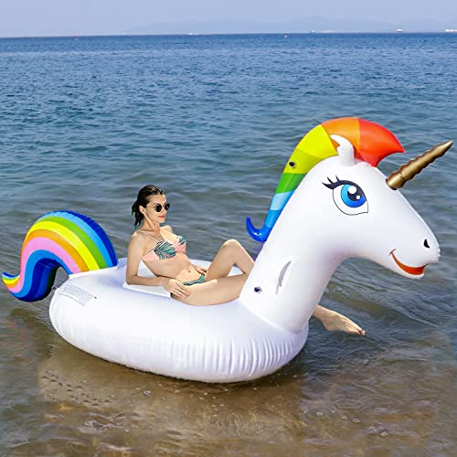 SENMI Unicorno Gonfiabile Gigante Piscina Materassino Mare con 3 Valvola Rapida Giocattolo per Bambini Adulti