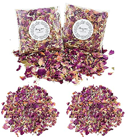 FINEVERNEK Natürliches Hochzeitskonfetti, Blütenblätter Hochzeit,14 Packungen Blütenblatter Konfetti,Biologisch Abbaubar Rose Blüten Konfetti mit Ringelblume und Kornblumenblätter, Hochzeit Dekoration