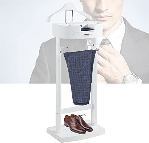 Herrendiener Stummer Diener Garderobe Kleiderständer mit Schublade und Starkem Chassis Damendiener Garderobenständer Kleiderstange mit Hosenbügel Birke - Weiß, Walnuss