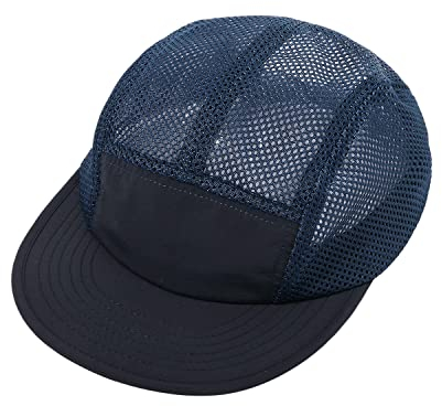 Croogo Mesh Trucker Hat Flat Bill Baseball Cap Breathable Quick Dry Sports Caps 5 Panel Outdoor Summer Golf Cap,Blue-ASBH02