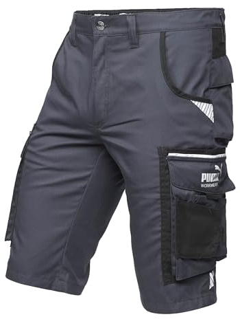 PUMA Workwear Precision X - Kurze Arbeitshose Herren - Robuste & Flexible Arbeitsshorts - Viele Taschen und Bequeme Passform - Ideal für Handwerk Heimwerk und Baugewerbe - Anthrazit/Schwarz - Gr. 52