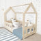 Hausbett 80x160 mit Rausfallschutz Naturholz – Milo - Gemütlich Rausfallschutz Bett für Kinderzimmer - Kinderbett mit Lattenrost - Stabiles Kinderbett Mädchen