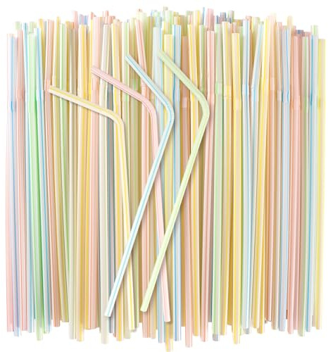 MAQIHAN 200PCS Disposable Plastic Straws - Flexible Bendy Drinking Straws