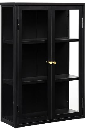 möbelando Vitrine >Calella< in Schwarz - 60x90x25 (BxHxT)