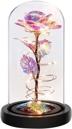 ELEUTH Die Schöne und das Biest Rose,Rose im Glas mit LED-Licht in Einer Glaskuppel Geburtstagsgeschenk für Frauen,Mama,Oma,Freundin am Muttertag Valentinstag Jahrestag