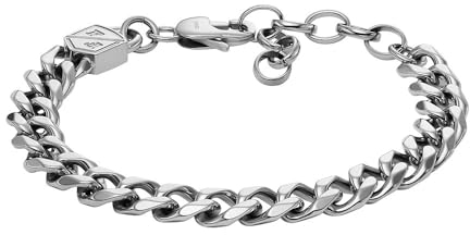 Fossil Edelstahlarmband für Herren mit Karabiner oder Faltschließe, Mattes Silber