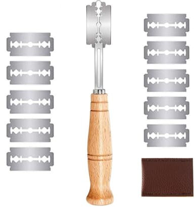 Lame Boulanger et 10 Pcs Lames, Couteau de Boulanger Grignette Lame a Pain Porte pour Grigner Pâte Graver Pain Cuisine, Couteau à Pain Pain Lame pour Grigner Pâte Graver Accessoire de Boulangerie