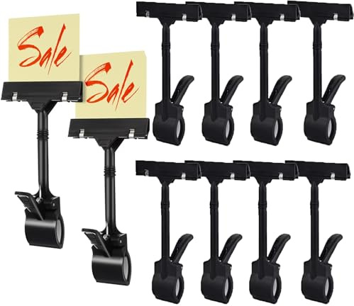 BSTMOME 10PCS Adjustable Plastic Sign Holder,Clip-on Style Double Head Display Clips Rotating Reuse Sign Price Tag for Store,Supermarket,Office,Exhibition,Shops (Black)