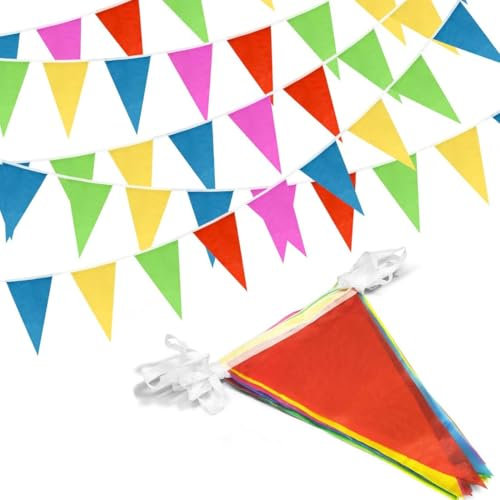 Fanion Bannière 80M 150Pcs Banderole en Tissu Multicolore De Triangle Fanions Drapeau Triangle Double Guirlande de Fanions d'extérieur pour Décorer Jardin Mariage Anniversaire Fête Intérieur Extérieur