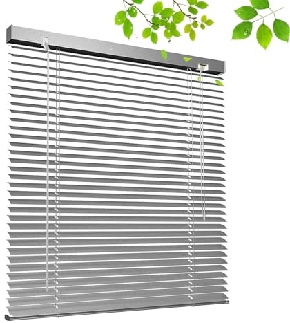 Aluminium Blackout Venetian Blinds 50cm 60cm 80cm 90cm 100cm 110cm 120cm Wide,Silver Grey Horizontal Blinds,Shutters for Windows,25mm Slats Venetian Blinds,Easy Fit Curtains,W×H-80×140cm(31*55in)