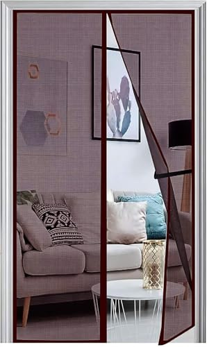 Panngu Magnetic Fly Curtain for Balcony and Patio Doors, 90 x 195 cm, 2024 Upgrade, No Drilling, Fly Net, Insect Protection, Mosquito Net, Brown