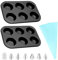2 Pack Non-Stick 6 Cupcake Baking Tray, Muffin Trays with Piping Bag, Converter and 6 Cake Decorating Nozzle, Mould Bakeware for Yorkshire Pudding Pies, Cupcakes, Muffin and Brownies, Carbon Steel
