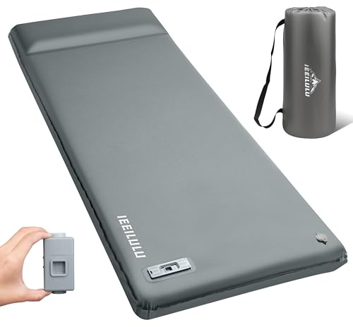 IEEILULU Materassino Autogonfiabile Campeggio, Materassino da Campeggio con Pompa Elettrica Portatile, 8CM di Spessore Materassino Gonfiabile Singolo per Escursionismo Tenda (Grigio)