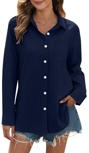 Donna Camicetta In Lino Cotone Estive Comodo Leggero Elegante Blusa Oversize Risvolto Casual Primavera Maglietta Ufficio Lavoro Traspirante Top Maniche Lunghe Con Bottoni Vintage Camicia In Lino