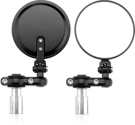GEARMONSTER Lenkerendenspiegel 360°Drehbar Motorradspiegel 7/8 22mm Runde Motorrad Spiegel Aluminiumlegierung Kompatibel mit Scooter, Roller, ATV, Schwarz, 2 Stück