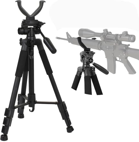 WLDOCA Treppiede per appoggio da tiro per carabina da 1,5 m per Caccia all'aperto, Forcella a V e Rotazione a 360°, Bastone da tiro in Alluminio Leggero da 21 a 59, Funzionamento a Mani libere