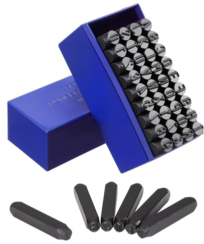 Gueenky 36 Pièces Lettres et Chiffres à Frapper, 10mm Poinçon Lettre Metal, A-Z et 0-9 Lettre a Frapper Metal, Chiffre à Frapper pour Estampage du Métal, du Plastique, du Bois, du Cuir