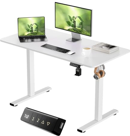 buybyroom Electric Standing Desk Height Adjustable Desk for Home Office Desk with Memory Smart Pannel and USB, 120x60cm, White