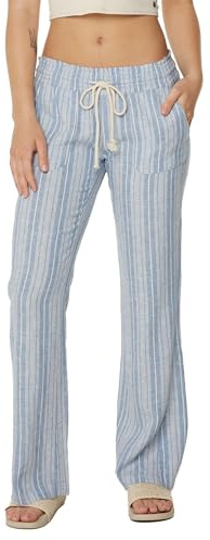 Roxy Womens Oceanside Pant, Linen, Pockets Comfortable Breathable Summer Beach Cover Up Elastic Drawstring Waist, Riviera, Medium