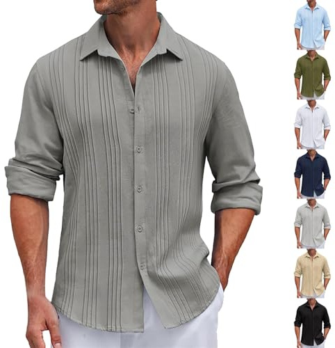 Camisas de oficina para hombre, no necesita planchado, cuello abotonado, camisas de manga larga con textura, camisa de playa y verano, camisa de trabajo noble, blusas lisas inteligentes, ajuste