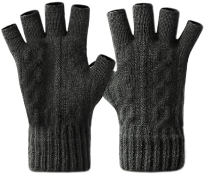 LUFFLOK Guanti Invernali Uomo, Grigio Scuro Guanti Mezze Dita Uomo Donna, Guant Senza Dita Caldi Lavorati A Maglia per Lavoro Corsa Bicicletta Guida per Uomo e Donna (Grigio scuro)