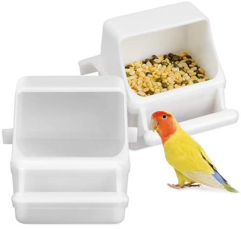 DIYEAH Comederos Colgantes y Resistentes 2 de Plástico Blanco a Prueba de Salpicaduras, Fácil Llenado para Pájaros y Loros para Uso en Interiores y Exteriores