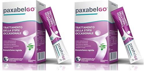 PaxabelGO - Lassativo Adulti Bambini 8+, Stick da Bere a Base di Macrogol 4000(10g), Dispositivo Medico CE0426 contro Stitichezza Occasionale e Benessere Intestino, 12 Buste Lampone, no Zucchero/Sodio