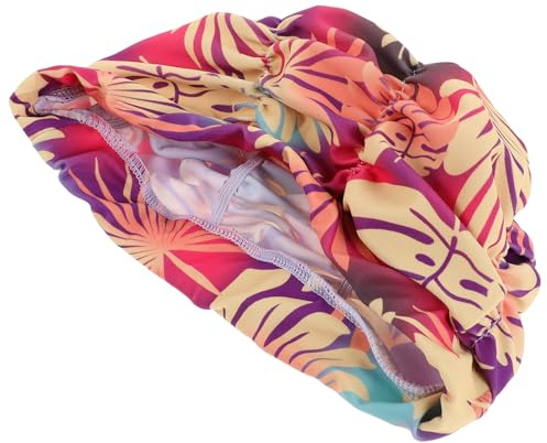 DECORNIJIA Cuffia da Nuoto Plissettata in Nylon Motivo Foglie Arancione Berretto Elastico Avvolgente per Chioma Lunghi Cuffia da Bagno Donna e Uomo per Nuoto e Viaggi Sportive