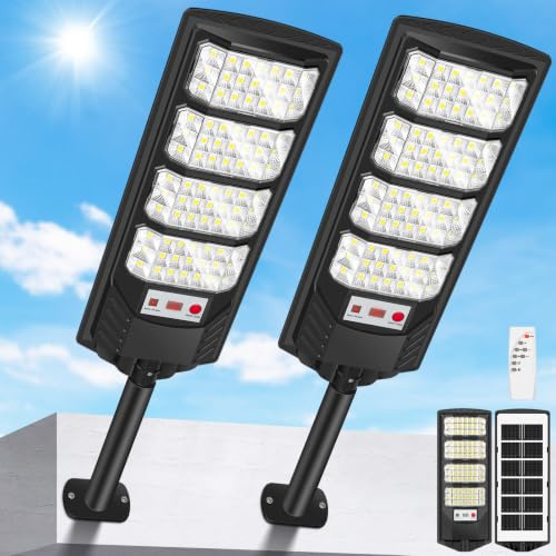 VOPHICHO Farolas Solares Exterior, 6500K Focos Solar LED Jardín con Sensor de Movimiento y Control Remoto, IP66 Impermeable Lampara Solar Exterior Luz de Seguridad para Garage Patio Calle, 2 Pack