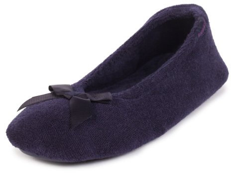 Isotoner Women's Ladies Terry Ballerina Slippers Open Back, Blue (Navy), M UK