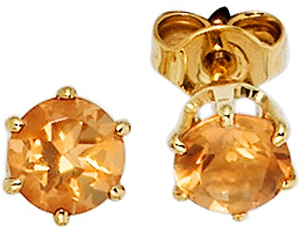 Jobo Damen Ohrstecker rund 585 Gold Gelbgold 2 Citrine orange Ohrringe Goldohrstecker