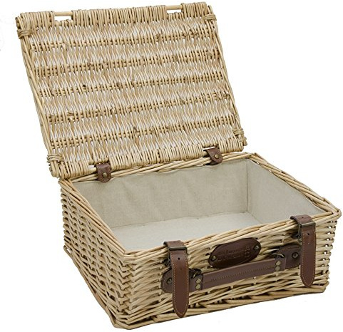 Les Jardins de la Comtesse - Valisette en Osier Naturel - Tissu Beige - Accessoire pour Le Pique-Nique - 39 x 29 x 15 cm