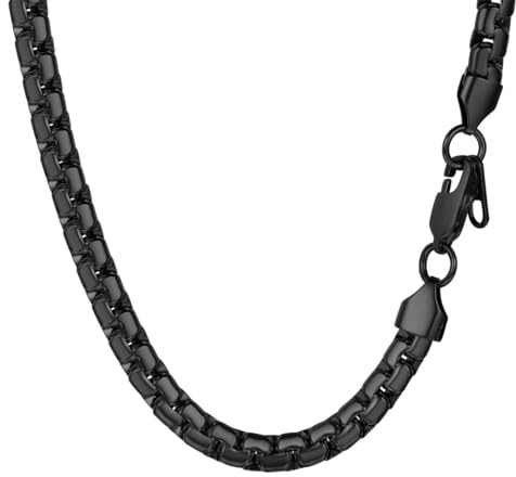 PROSTEEL Collana catena scatola piatta 60 cm larghezza 6 mm nero acciaio inossidabile placcato metallo nero grande robusta