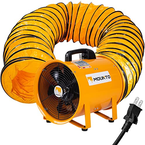 MOUNTO 12-Inch Heavy Duty Cylinder Axial Fan with 25-Foot Vinyl Hose | High-Performance Portable Blower/Exhaust Fan | 2900 CFM Directional Airflow for Crawl Spaces, Attics, Basements